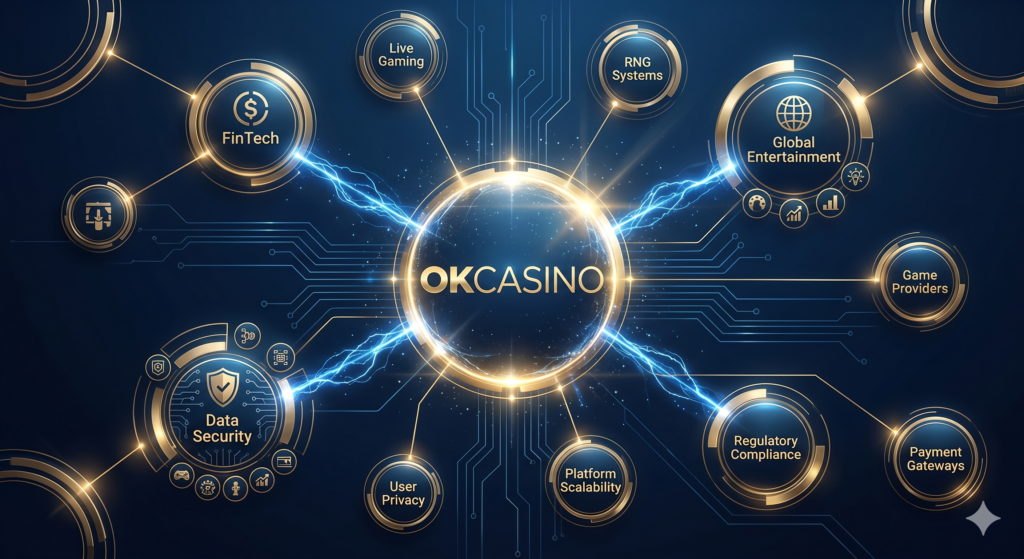 แผนผังสถาปัตยกรรมเทคโนโลยีและระบบนิเวศดิจิทัลของแพลตฟอร์ม OKCASINO
