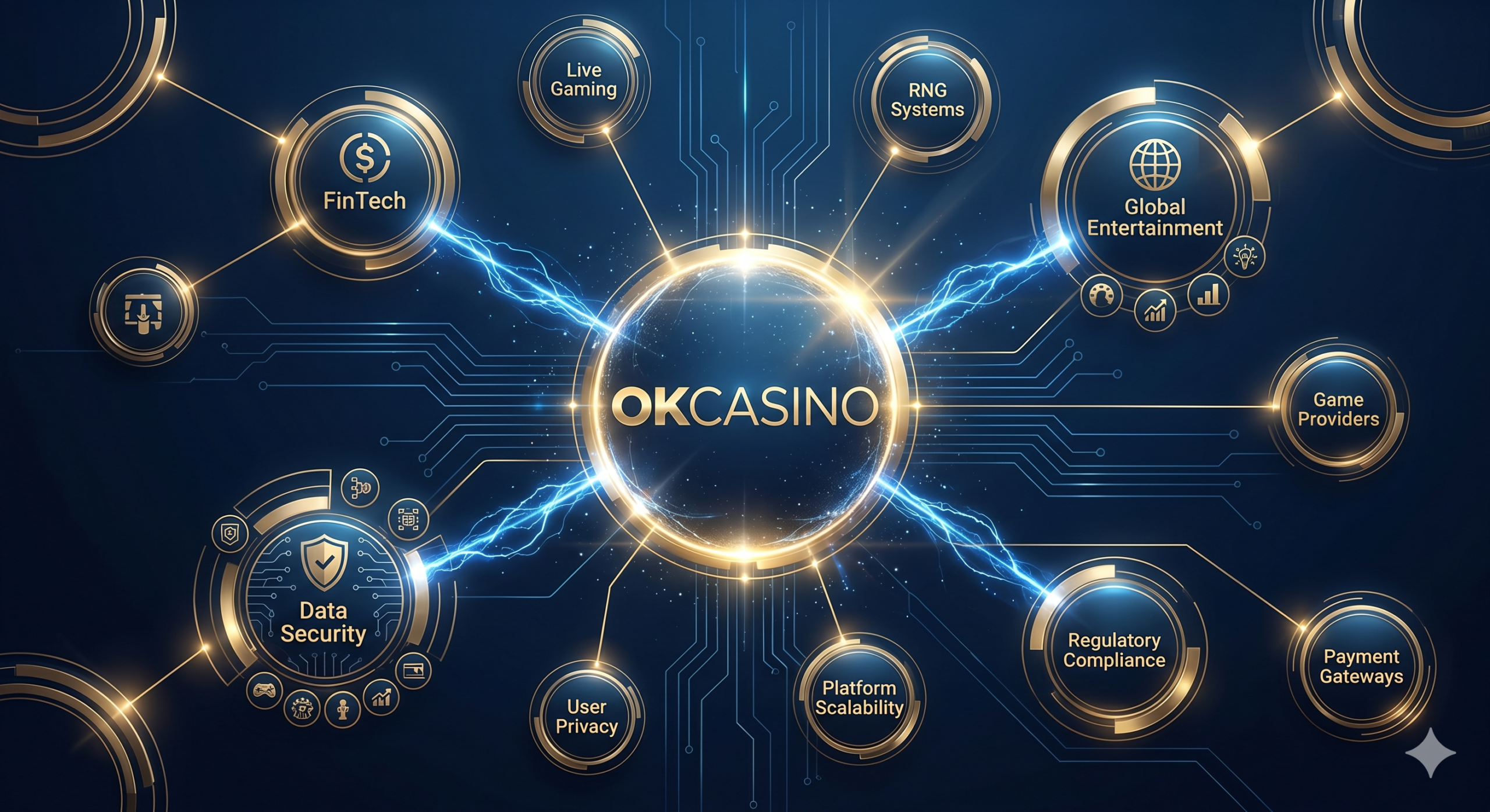 แผนผังสถาปัตยกรรมเทคโนโลยีและระบบนิเวศดิจิทัลของแพลตฟอร์ม OKCASINO